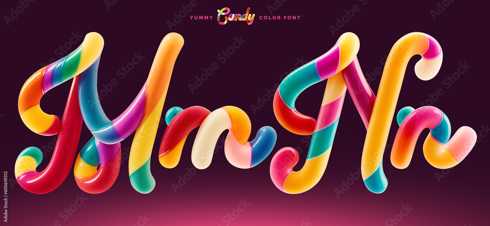 Poster set of colorful font made in shape of a sweet candy. created using generative ai technology.