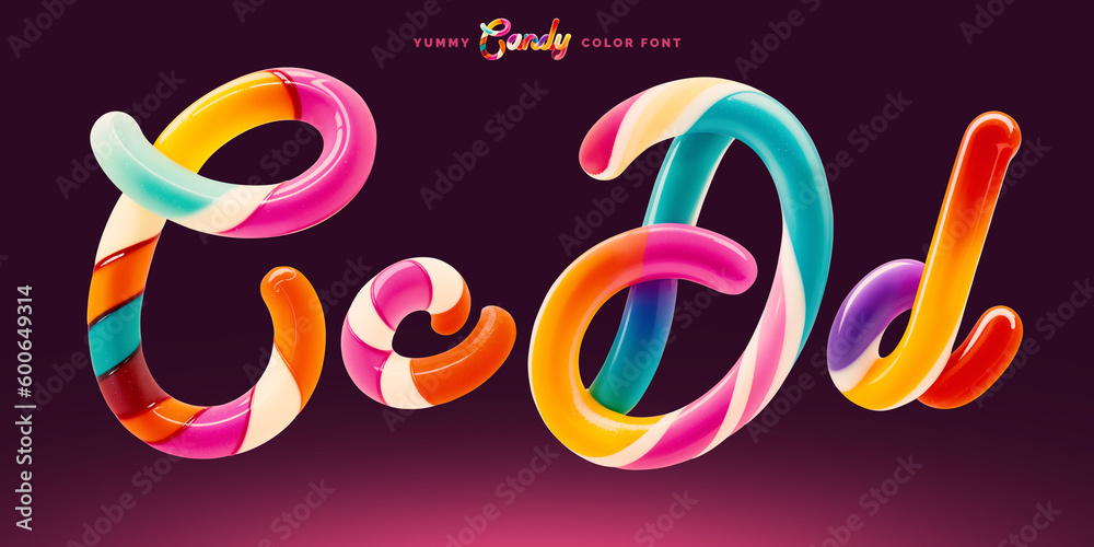Poster set of colorful font made in shape of a sweet candy. created using generative ai technology.