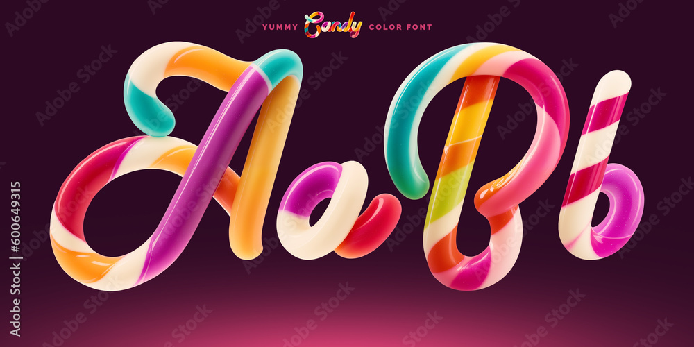 Poster set of colorful font made in shape of a sweet candy. created using generative ai technology.