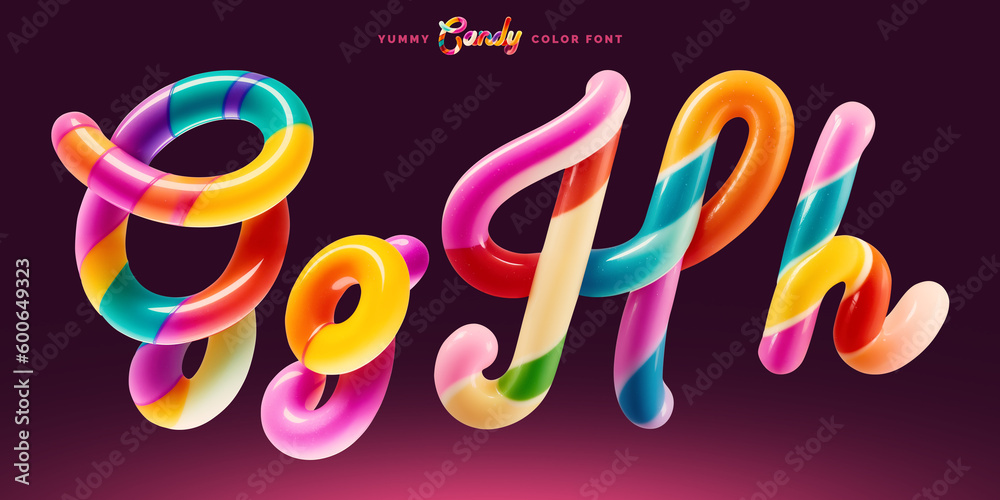 Poster set of colorful font made in shape of a sweet candy. created using generative ai technology.
