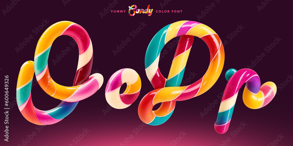 Poster set of colorful font made in shape of a sweet candy. created using generative ai technology.