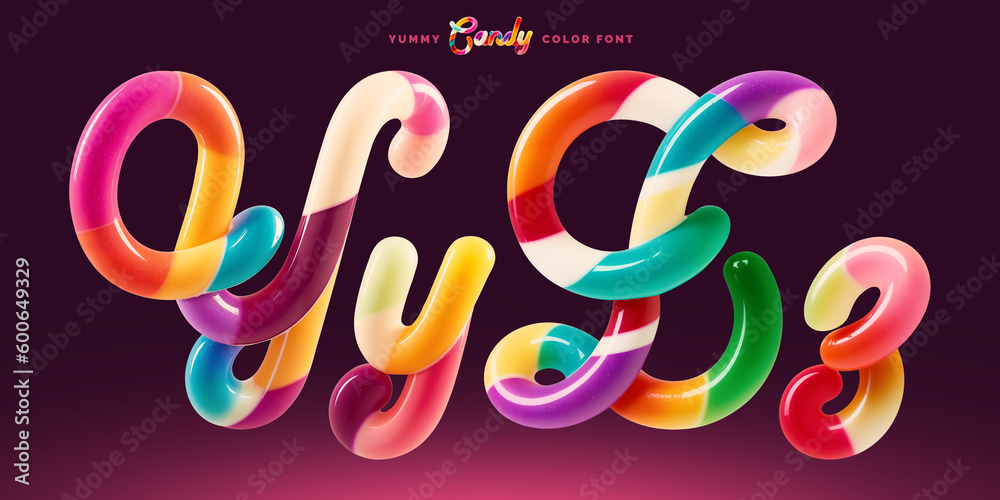Poster set of colorful font made in shape of a sweet candy. created using generative ai technology.