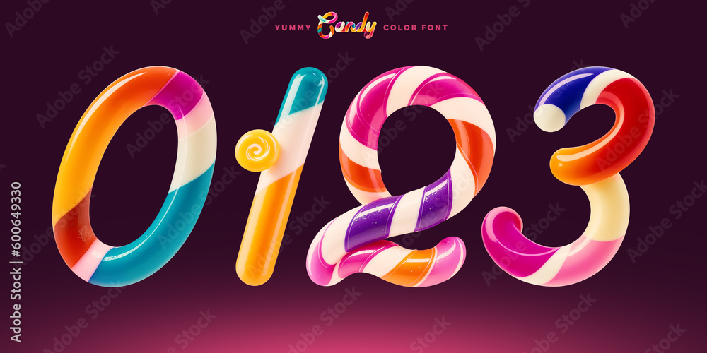 Poster set of colorful font made in shape of a sweet candy. created using generative ai technology.