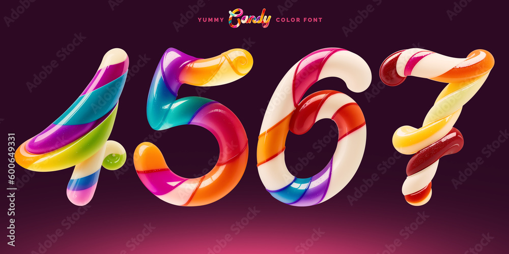 Poster set of colorful font made in shape of a sweet candy. created using generative ai technology.