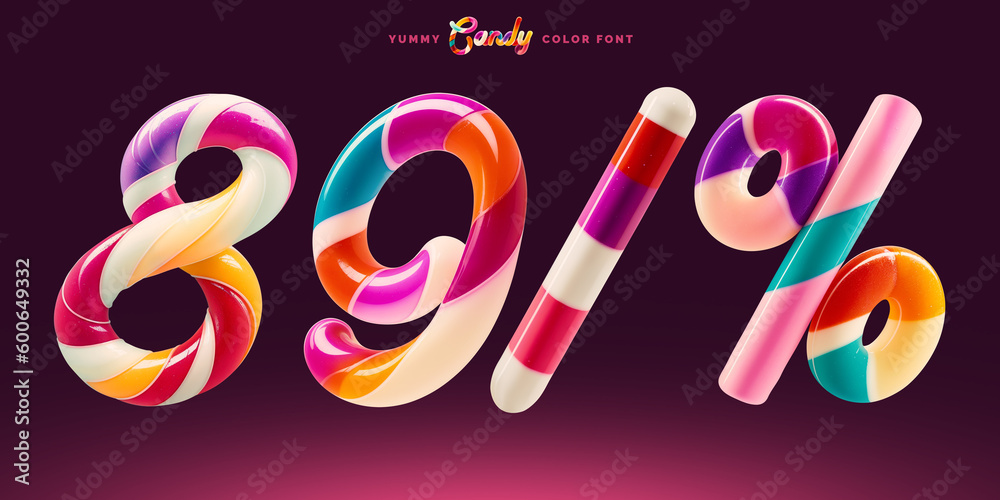Poster set of colorful font made in shape of a sweet candy. created using generative ai technology.