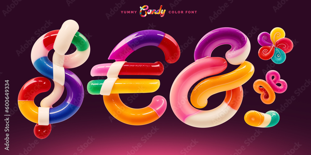 Poster set of colorful font made in shape of a sweet candy. created using generative ai technology.