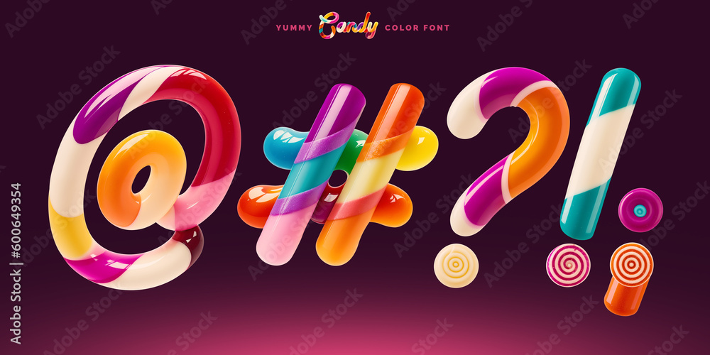 Poster set of colorful font made in shape of a sweet candy. created using generative ai technology.