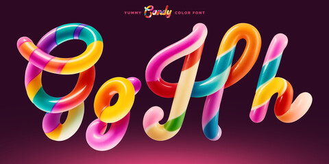 Set of colorful font made in shape of a sweet candy. Created using generative AI technology.