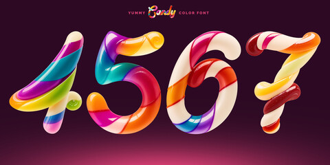 Set of colorful font made in shape of a sweet candy. Created using generative AI technology.