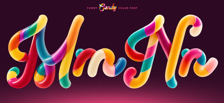 Set of colorful font made in shape of a sweet candy. Created using generative AI technology.
