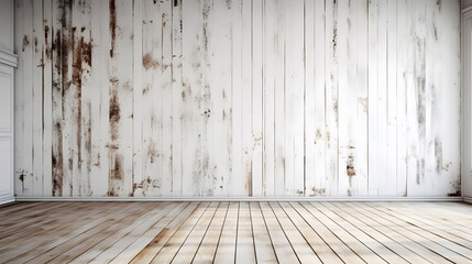美しい白い木目の板の部屋の壁の背景