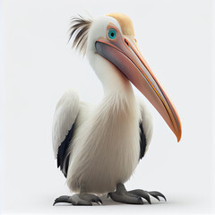 The great white pelican, cacrtoon hero isolated on white background. Generative AI