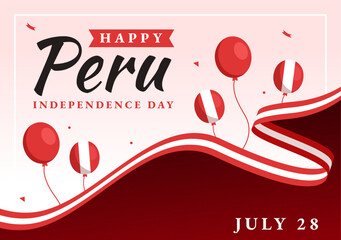 Peru Independence Day Vector Illustration on july 28 with Waving Flag in National Holiday Flat Cartoon Hand Drawn Landing Page Background Templates