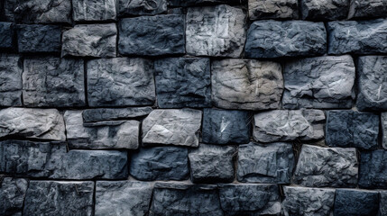  Dark wall texture. Black stones and rocks of different shape, gray background