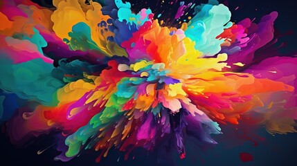  a colorful explosion of paint on a black background with a black background.  generative ai