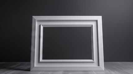  a white frame sitting on top of a wooden floor next to a wall.  generative ai