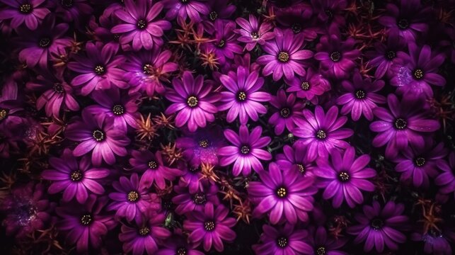  a bunch of purple flowers that are in the middle of a picture.  generative ai