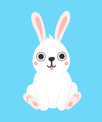 Icon of cute rabbit in cartoon style. Bunny pet silhouette. Hare and rabbit colorful illustration for childrens book, postcards and posters.