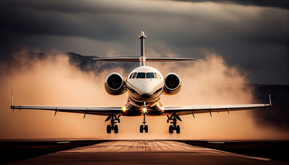 Business jet airplane on runway ready for take off Generative AI - obrazy, fototapety, plakaty