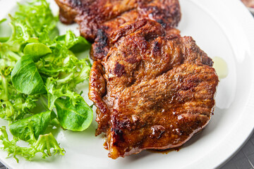 pork fried meat healthy meal food snack on the table copy space food background rustic top view keto or paleo diet