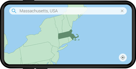 Searching map of Massachusetts in Cell phone.