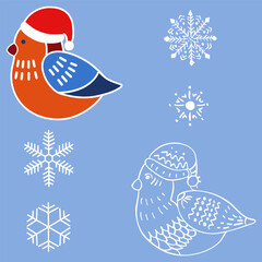 A small Christmas set of birds and snowflakes