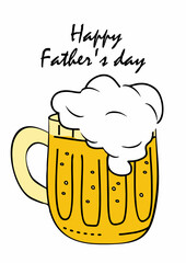 Father's day, celebration card, pint of beer and text, vector illustration