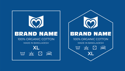 A Visionary Approach to Clothing Neck Label Tag Design with Logo and Laundry Symbols in a Rectangle and polygonal shape