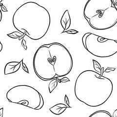 Apple Sketch Line Seamless Background