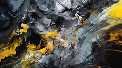  an abstract painting with black, yellow and white colors on it.  generative ai