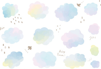 水彩の雲形フレームセット