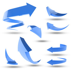 Arrows, direction and white background with blue icon for target with design. Graphic, pointer and symbol for illustration in technology for online with information to review network or data.