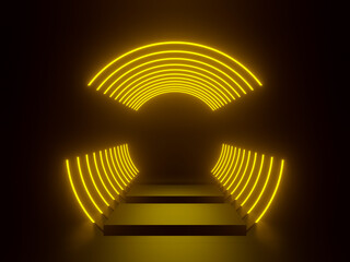 3D render yellow neon tunnel.