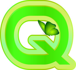 Butterfly with Green alphabet letter Q