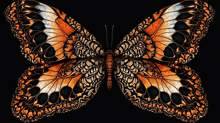 Fototapeta na wymiar butterfly with batik pattern on black background