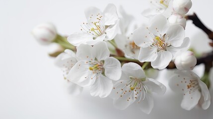  a close up of some white flowers on a tree branch.  generative ai