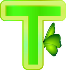 Butterfly with Green alphabet letter T