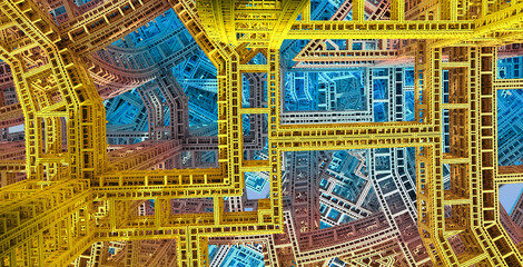 Abstract Computer generated Fractal design. 3D Aliens Illustration of a Beautiful infinite mathematical mandelbrot set fractal.