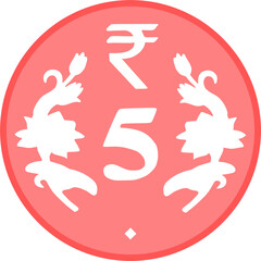 Pink Color 5 Rupee Coin Graphic Design
