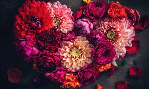 Flower heart arrangement is a romantic Valentines symbol Creating using generative AI tools © uhdenis