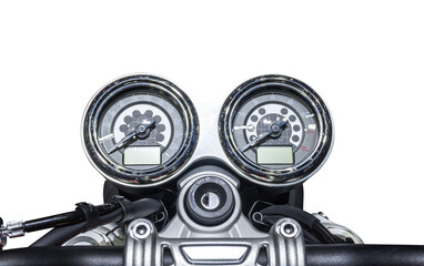 Handle bar motorcycle view with analog dashboard
