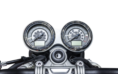 Handle bar motorcycle view with analog dashboard