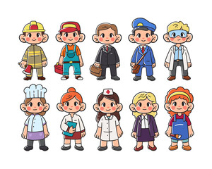 Set of kids proffesion character hand-drawn illustration