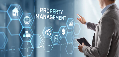 Property management. Maintenance and oversight of real estate and physical property - obrazy, fototapety, plakaty