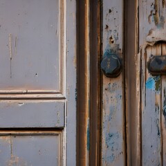 A close-up of a peeling paint on a vintage door2, Generative AI