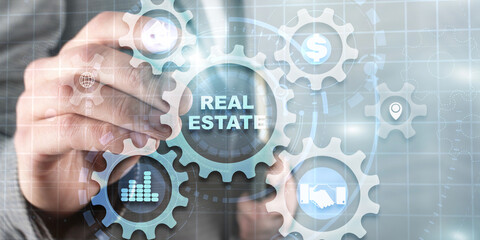 Fototapeta na wymiar Real Estate Property insurance and security concept. Gears icon