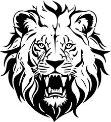 A Furious lion roaring vector illustration | Lion head vector | Lion face artwork, tattoo, Silhouette, Mascot