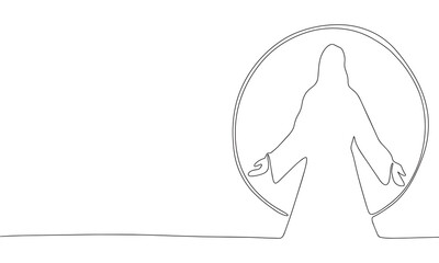Obraz premium Continuous line drawing of Jesus Christ , linear style and Hand drawn. Silhouette of light and Jesus. Vector illustrations