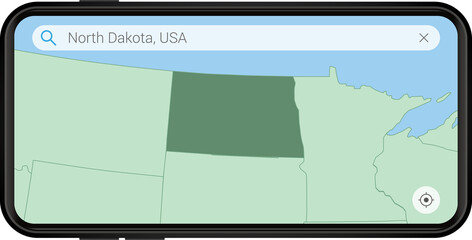 Searching map of North Dakota in Cell phone.