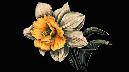  a painting of a yellow and white flower on a black background.  generative ai